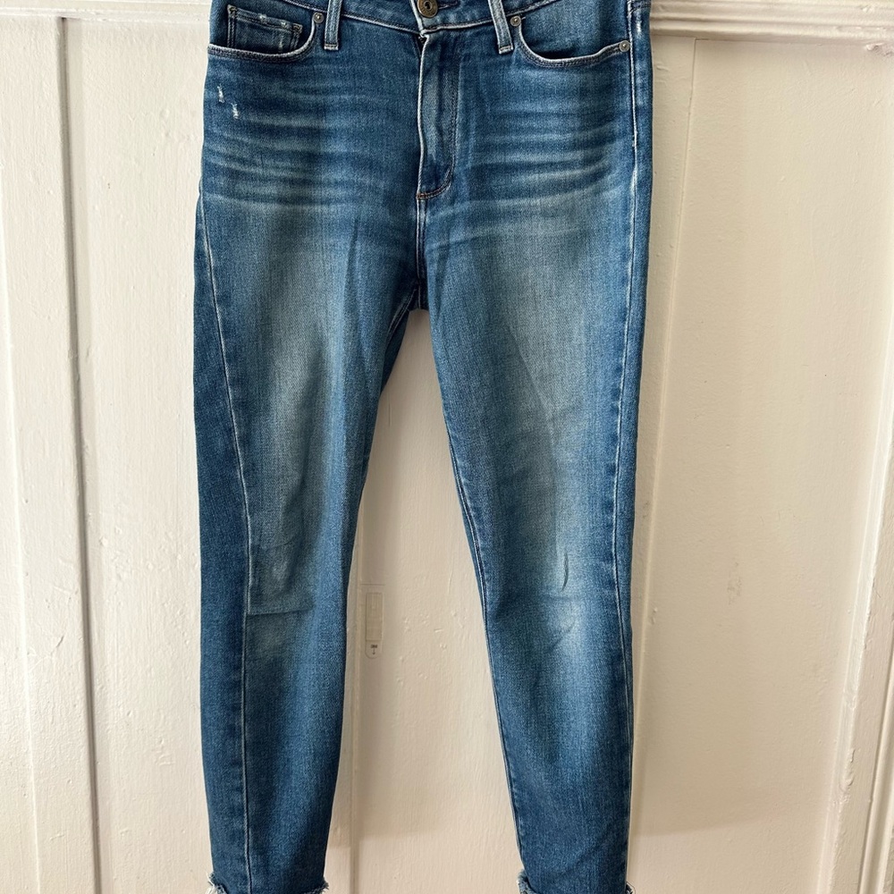 PAIGE Hoxton high waist raw hem ankle Blue Skinny Jeans for Women